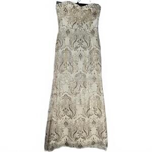 Dress the Population Nicolette Ivory Gold Sequin Gown L NWT Wedding Prom Formal